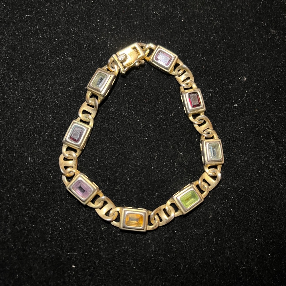 Elegant Gold and Multicolor 925 Sterling Silver Stamp Bracelet - Picture 11 of 17